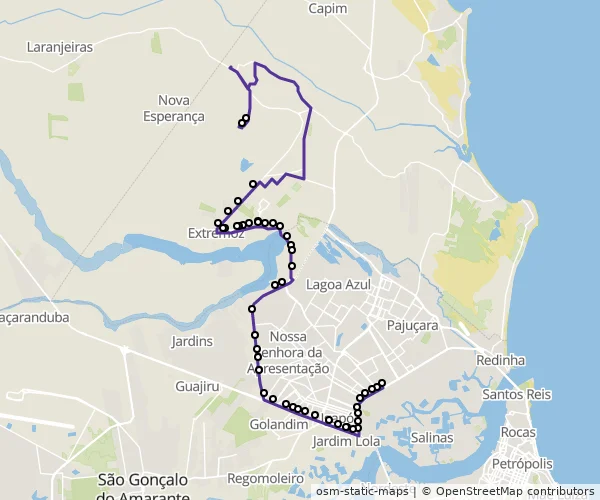 Mapa do itinerário da linha