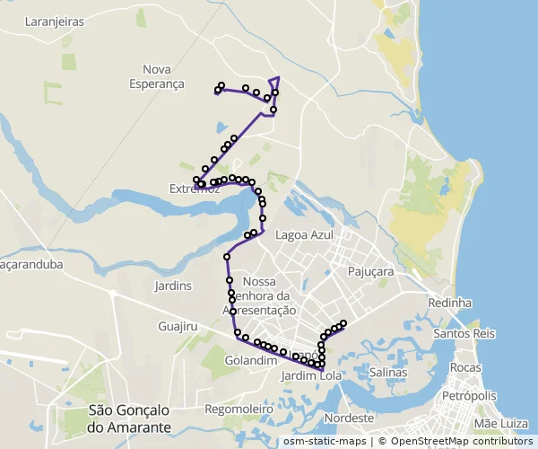 Mapa do itinerário da linha
