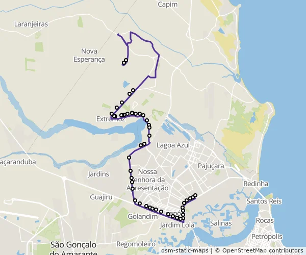 Mapa do itinerário da linha