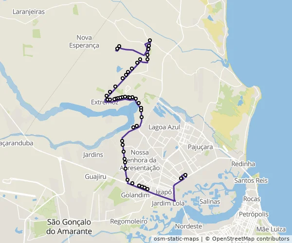 Mapa do itinerário da linha