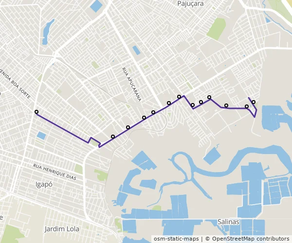 Mapa do itinerário da linha
