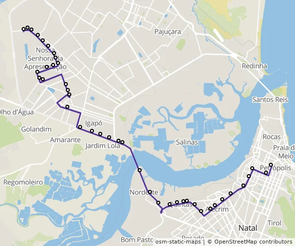 Mapa do itinerário da linha