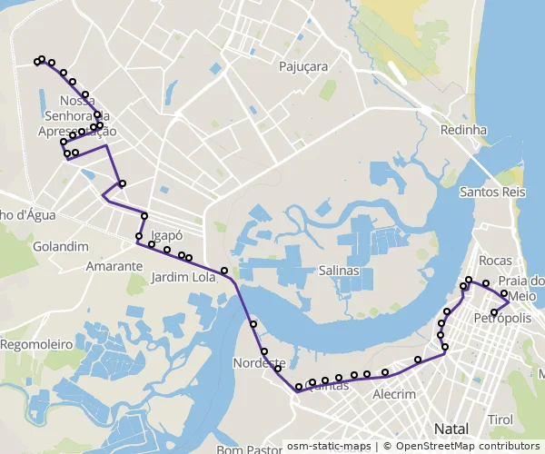 Mapa do itinerário da linha