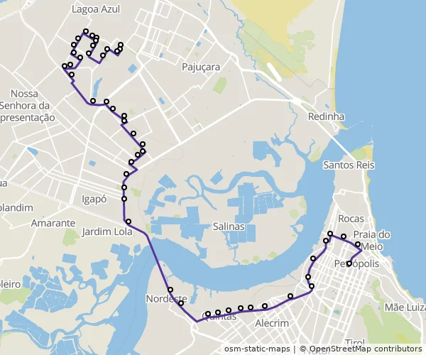 Mapa do itinerário da linha
