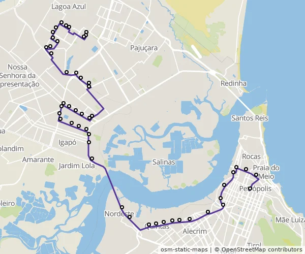 Mapa do itinerário da linha