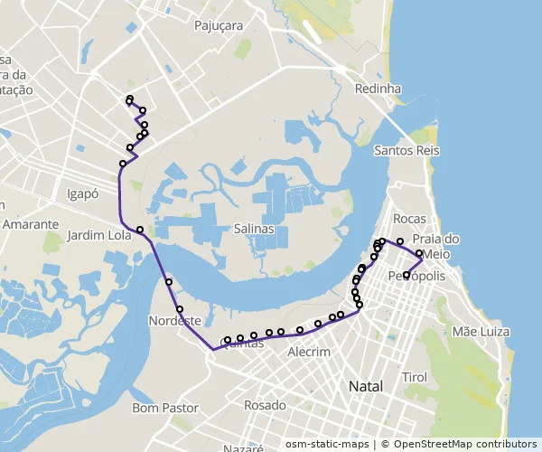 Mapa do itinerário da linha