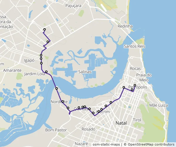 Mapa do itinerário da linha