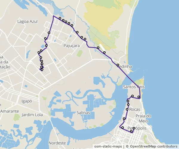 Mapa do itinerário da linha