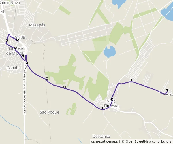 Mapa do itinerário da linha
