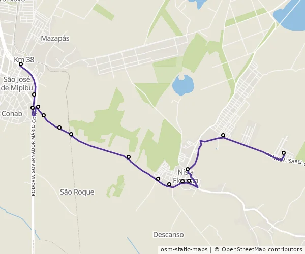 Mapa do itinerário da linha