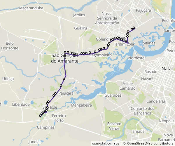 Mapa do itinerário da linha