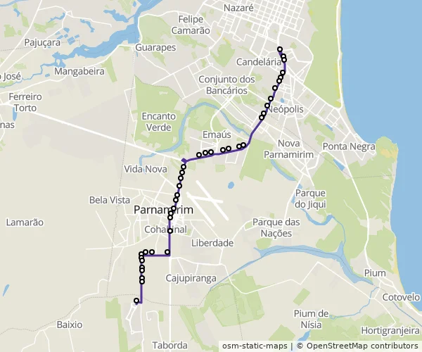 Mapa do itinerário da linha