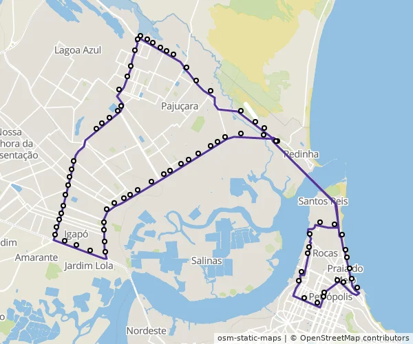Mapa do itinerário da linha