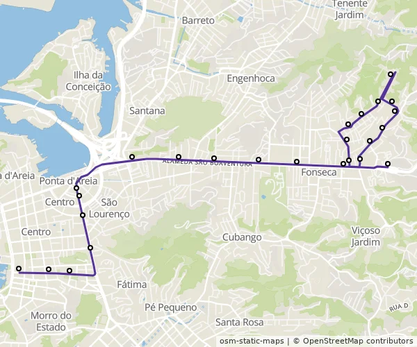 Mapa do itinerário da linha
