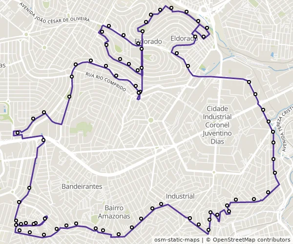 Mapa do itinerário da linha