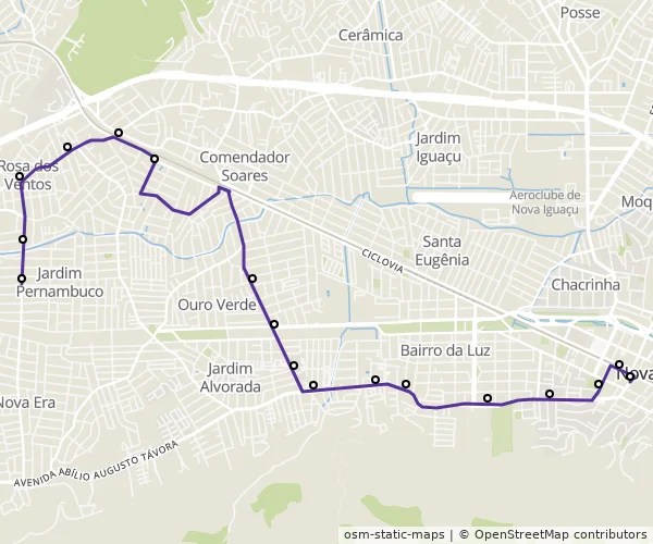 Mapa do itinerário da linha