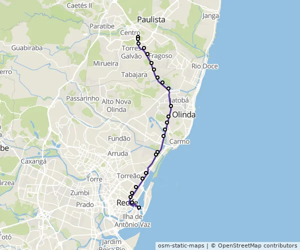 Mapa do itinerário da linha