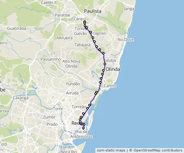 Mapa do itinerário da linha