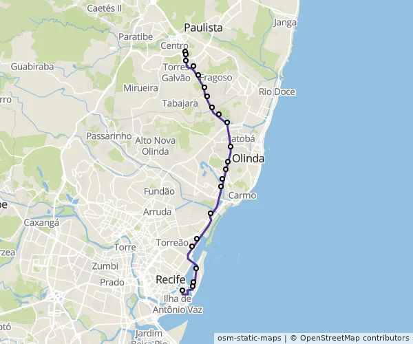 Mapa do itinerário da linha