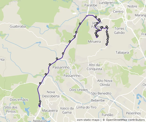 Mapa do itinerário da linha