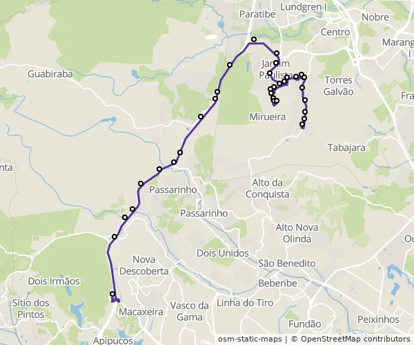 Mapa do itinerário da linha