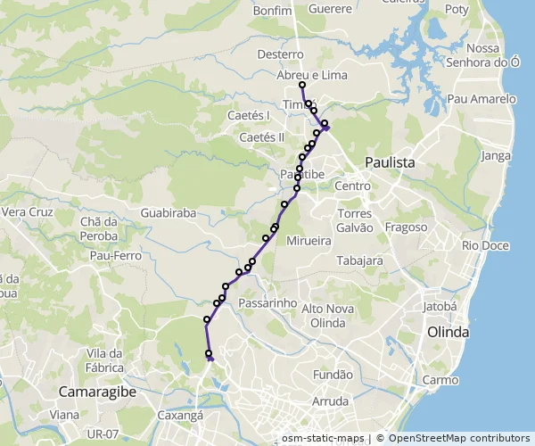 Mapa do itinerário da linha