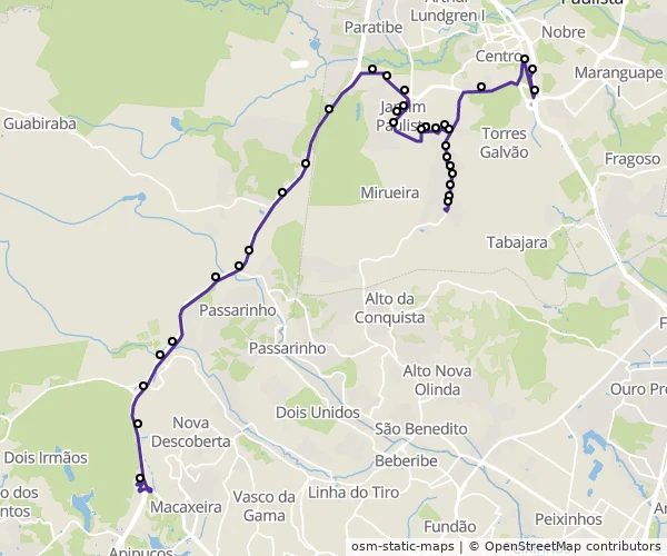 Mapa do itinerário da linha