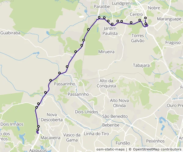 Mapa do itinerário da linha