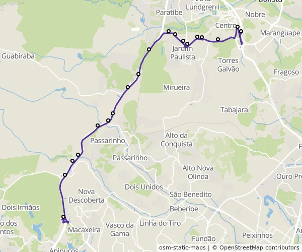 Mapa do itinerário da linha