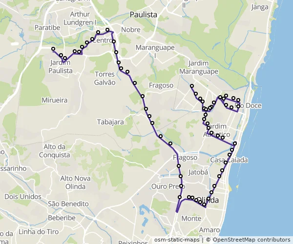 Mapa do itinerário da linha