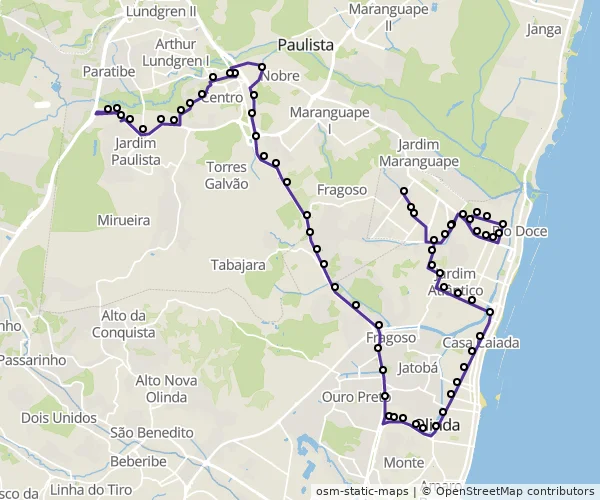 Mapa do itinerário da linha