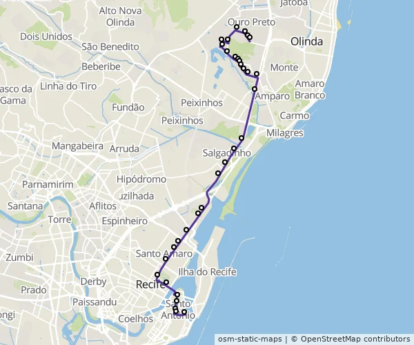 Mapa do itinerário da linha