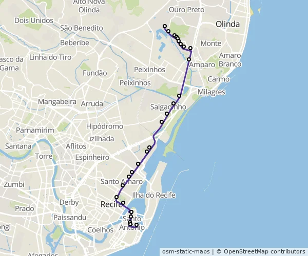Mapa do itinerário da linha