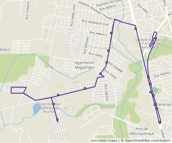 Mapa do itinerário da linha