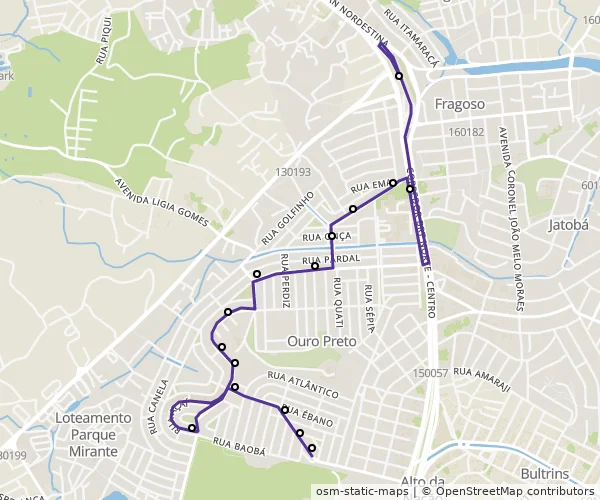 Mapa do itinerário da linha