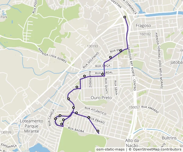 Mapa do itinerário da linha