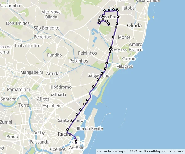 Mapa do itinerário da linha