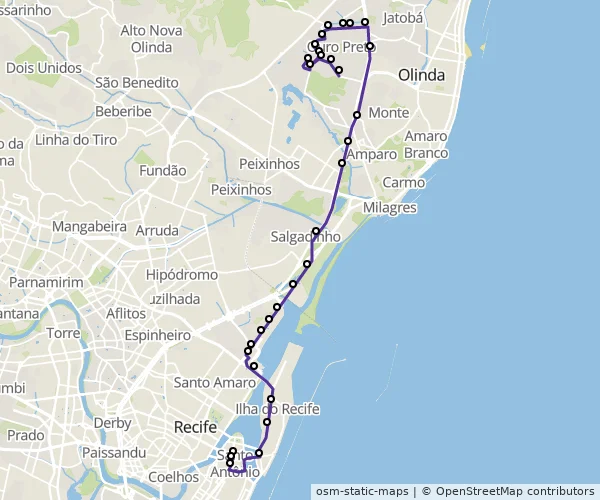 Mapa do itinerário da linha