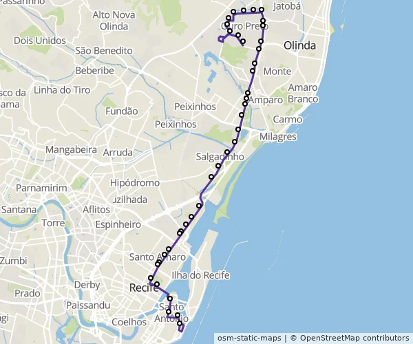 Mapa do itinerário da linha