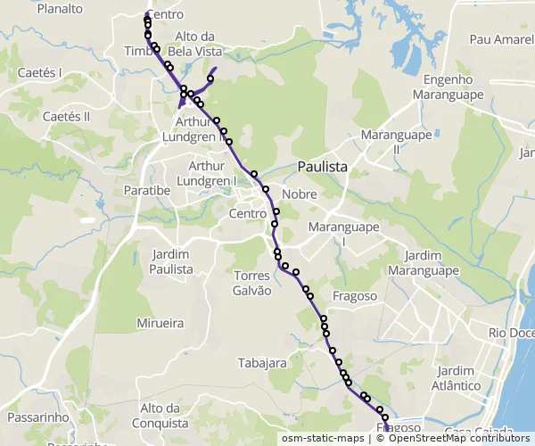 Mapa do itinerário da linha