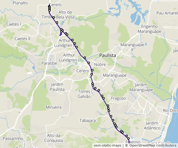 Mapa do itinerário da linha