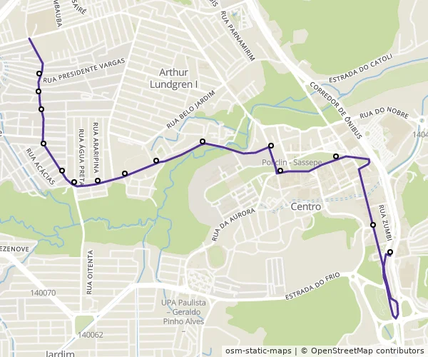 Mapa do itinerário da linha