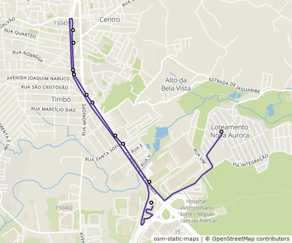 Mapa do itinerário da linha