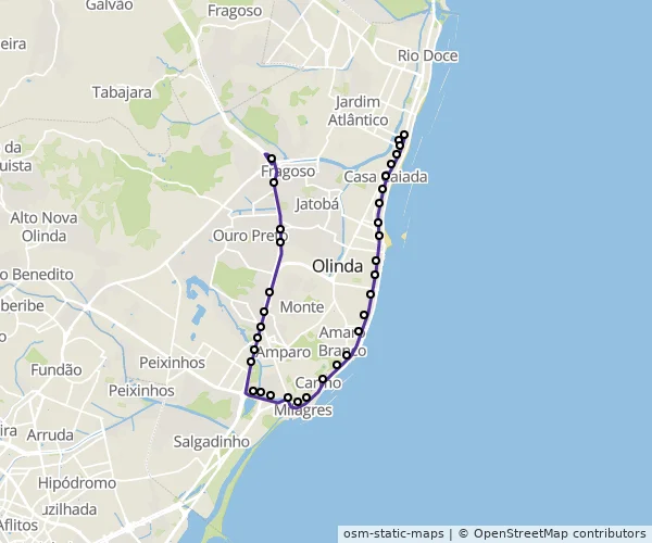 Mapa do itinerário da linha