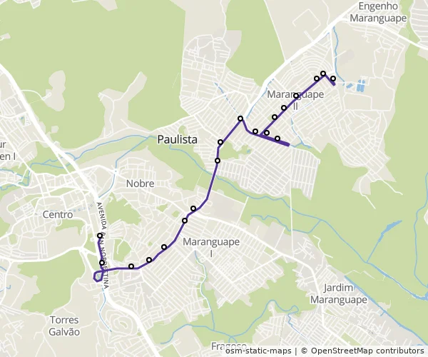 Mapa do itinerário da linha