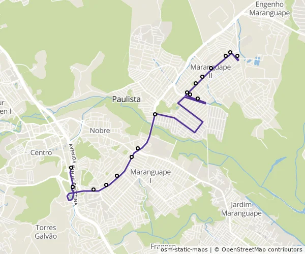 Mapa do itinerário da linha