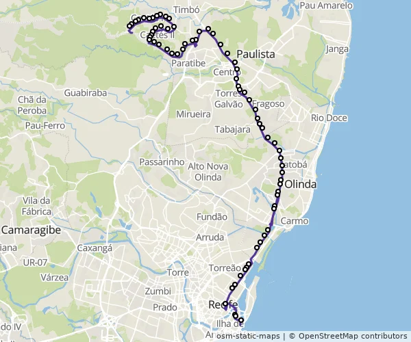 Mapa do itinerário da linha