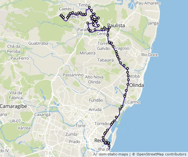 Mapa do itinerário da linha