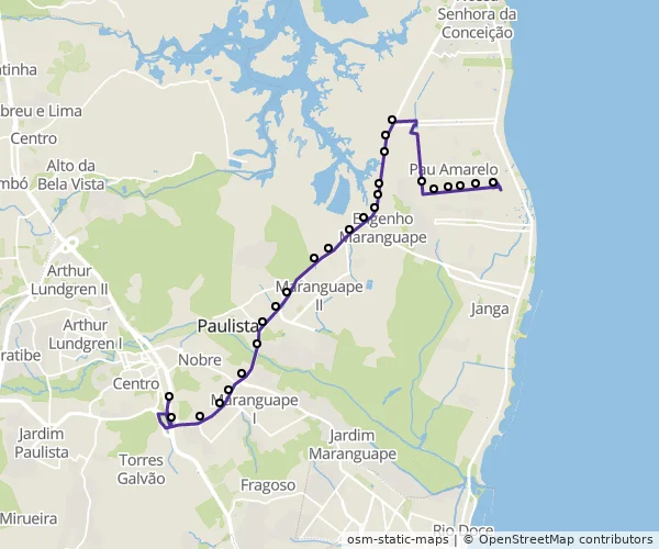 Mapa do itinerário da linha