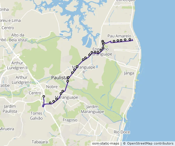 Mapa do itinerário da linha